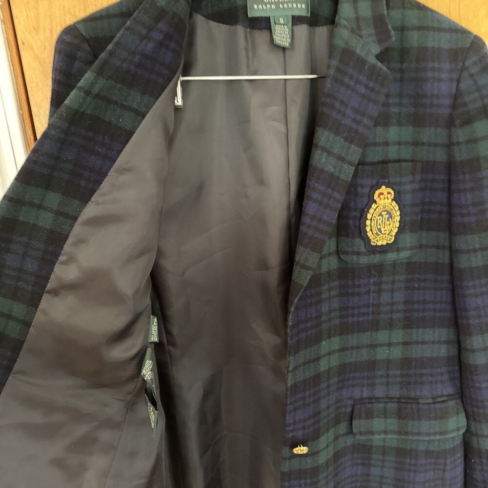 Polo Ralph Lauren Women's Plaid Bullion Crest Blazer Navy Wool/cashmere Sz. 8 - Picture 6 of 8